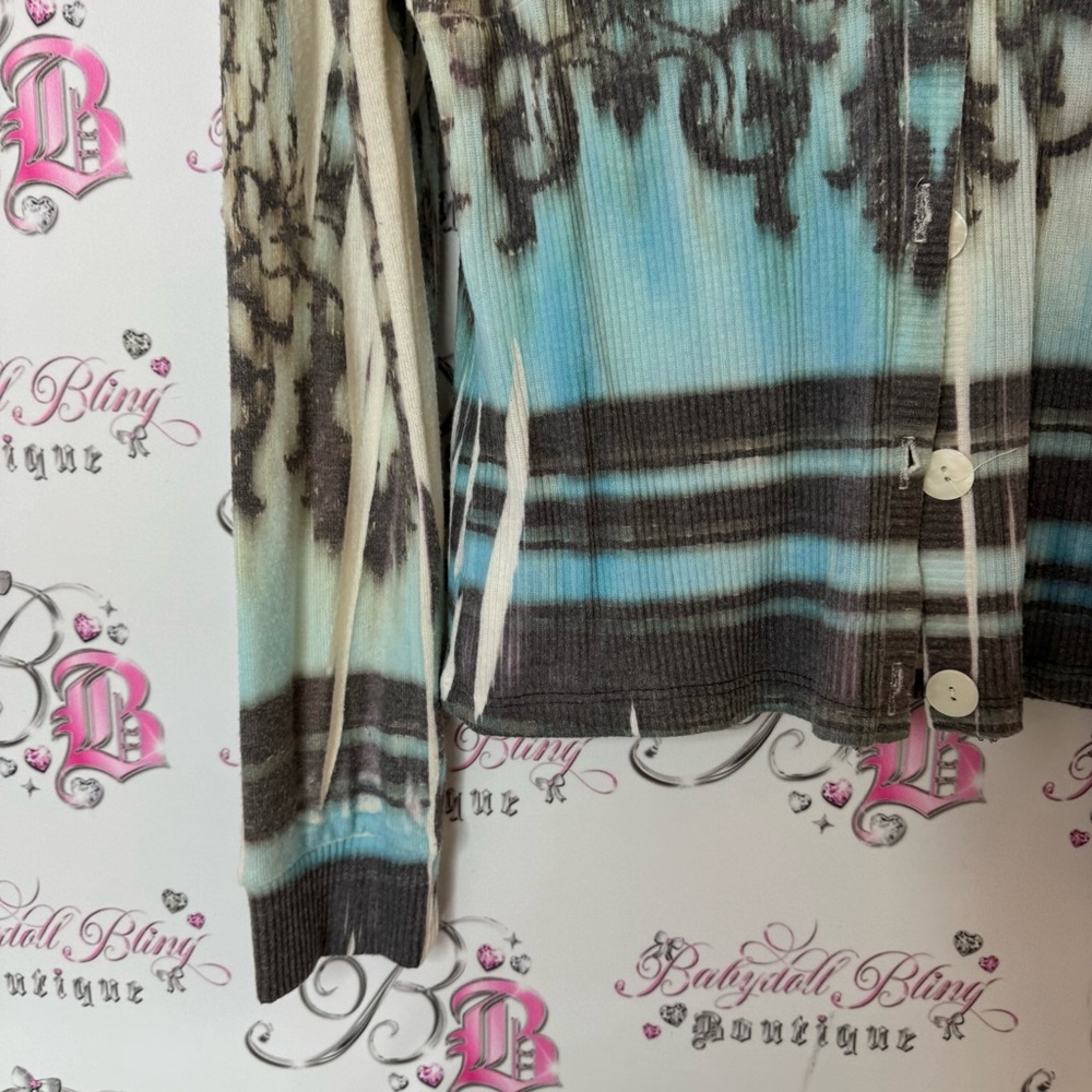 Cubism cardigan tie dye Stylish Women's V-Neck Top - Blue and Brown - Picture 4 of 6